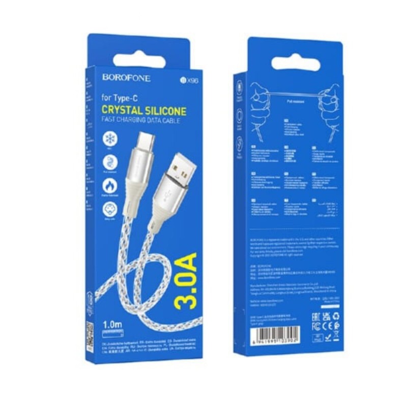 Кабель BOROFONE BX96 Ice crystal silicone charging data cable Type-C Gray