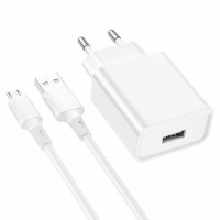 Мережевий зарядний пристрій BOROFONE BA74A Aspirer single port charger set(Micro) White