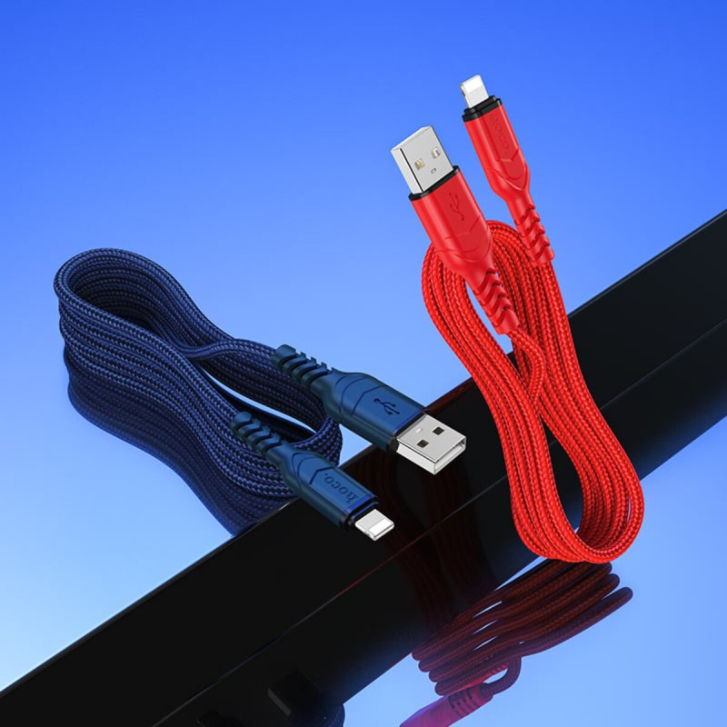 Кабель HOCO X59 USB to iP 2.4A, 1m, nylon, TPE connectors, Red
