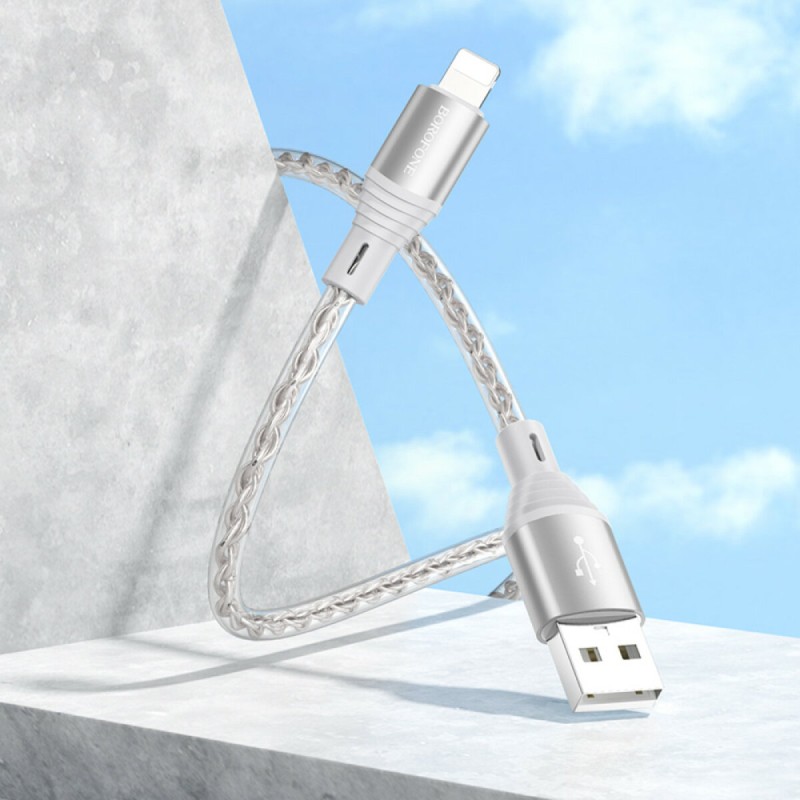 Кабель BOROFONE BX96 Ice crystal silicone charging data cable iP Gray