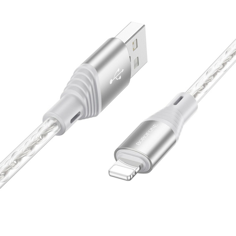 Кабель BOROFONE BX96 Ice crystal silicone charging data cable iP Gray