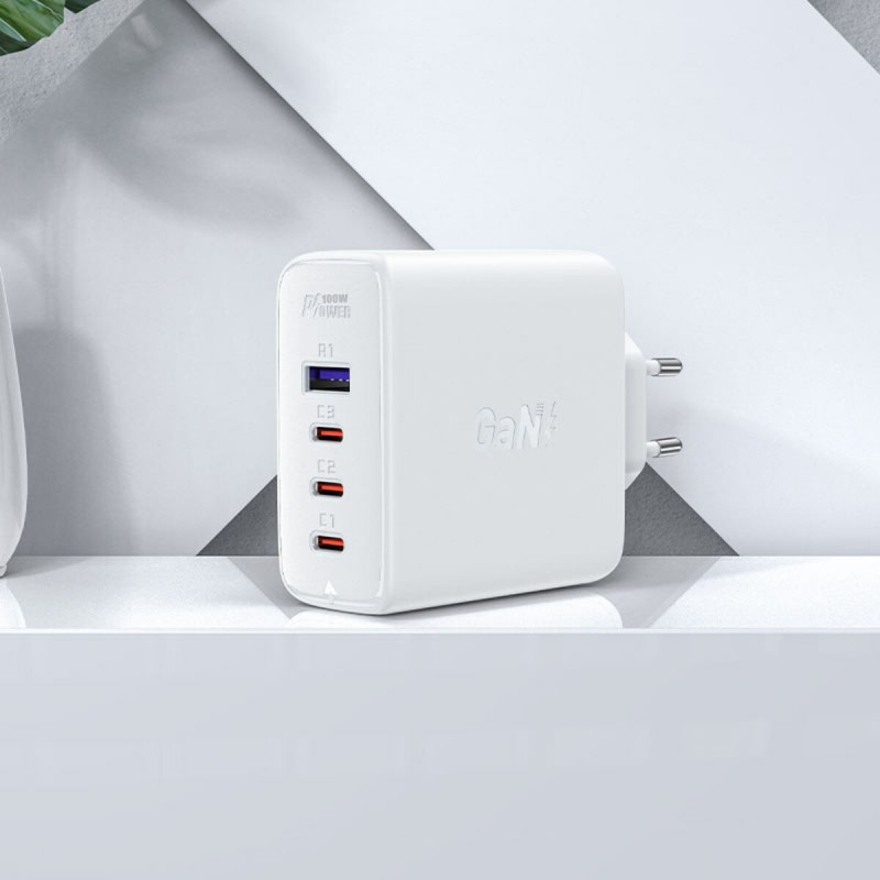 Мережевий зарядний пристрій ACEFAST A37 PD100W GaN (3*CUSB-C+USB-A) charger set White