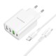Мережевий зарядний пристрій BOROFONE BA79A Clever four-port PD20W(1C3A) charger set(Type-C to Type-C) White