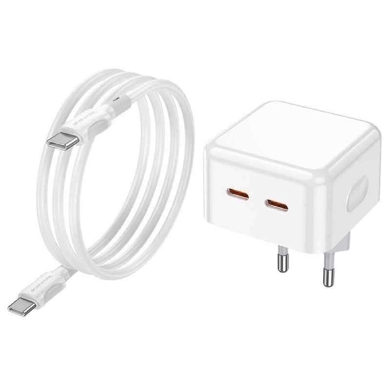 Мережевий зарядний пристрій BOROFONE BA76A Source dual port PD35W(2C) charger set(Type-C to Type-C) White