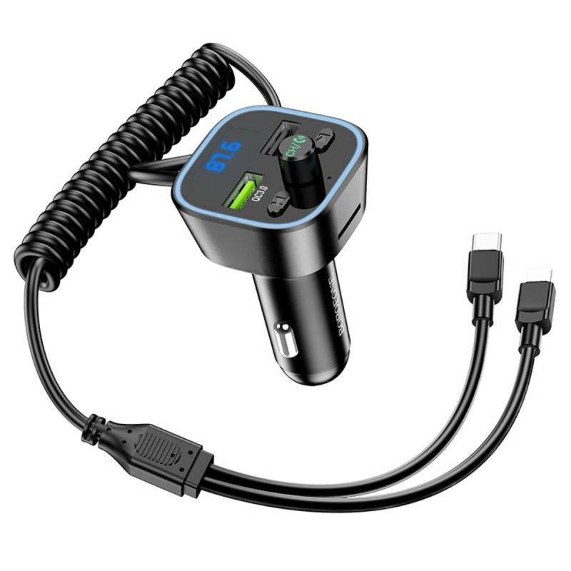 АЗП з FM-модулятором BOROFONE BC45 Prestige QC3.0 2-in-1 car BT FM transmitter with cable 18W Black