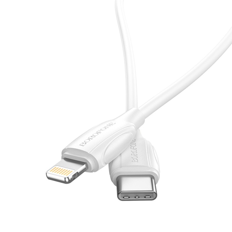 Кабель BOROFONE BX19 Type-C to iP, 3A, 20W, 1m, PVC, PVC connectors, White