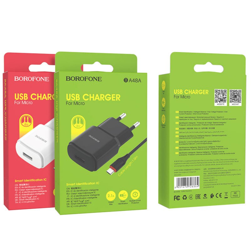 Мережевий зарядний пристрій BOROFONE BA48A Orion single port charger set(Micro) Black