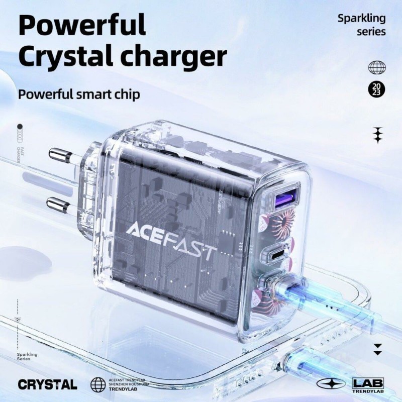 Мережевий зарядний пристрій ACEFAST A45 Sparkling series PD65W GaN (2*USB-C+USB-A) charger Mountain mist