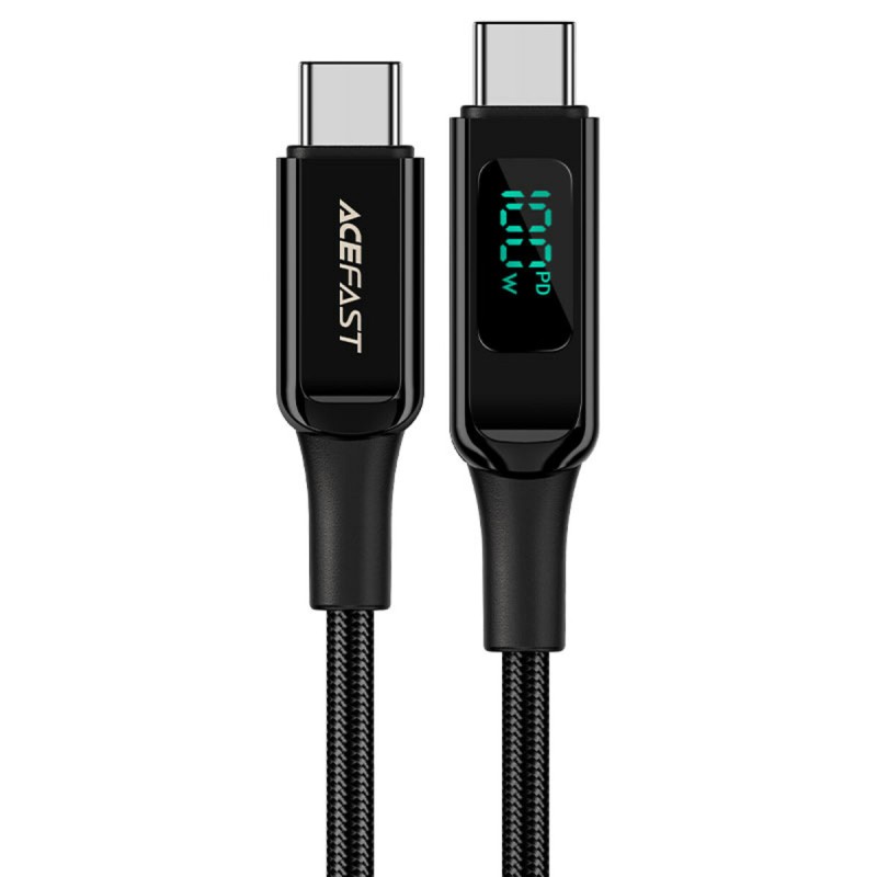 Кабель ACEFAST C6-03 Type-C to Type-C 5A, 100W, 2m, nylon, zinc connectors, digital display, Black