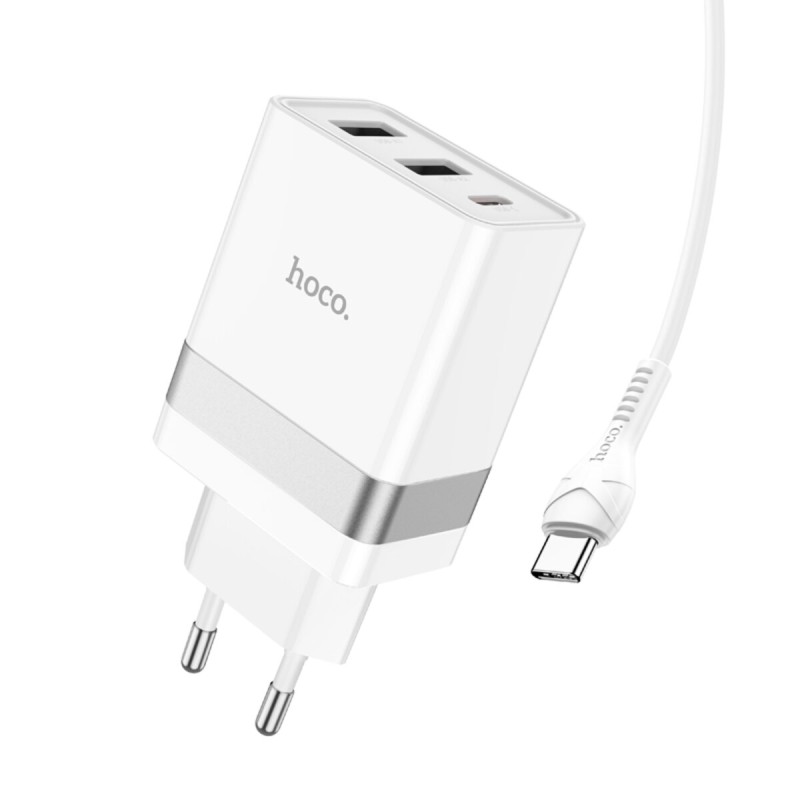 Мережевий зарядний пристрій HOCO N21 Pro Tourer PD30W (2A1C) charger set(Type-C to Type-C) White