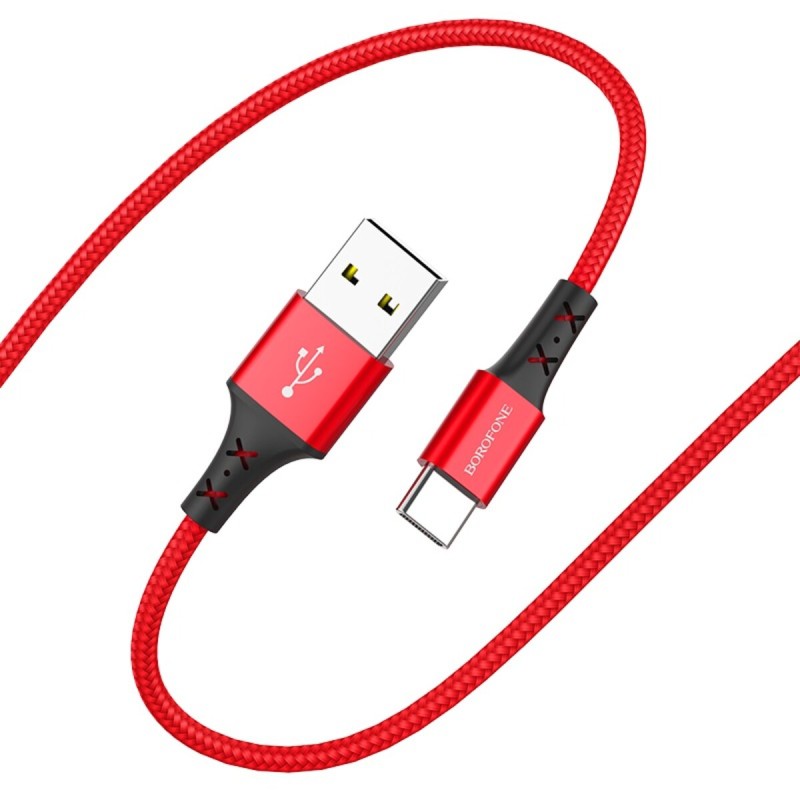 Кабель BOROFONE BX20 USB to Type-C 2A, 1m, nylon, TPE connectors, Red