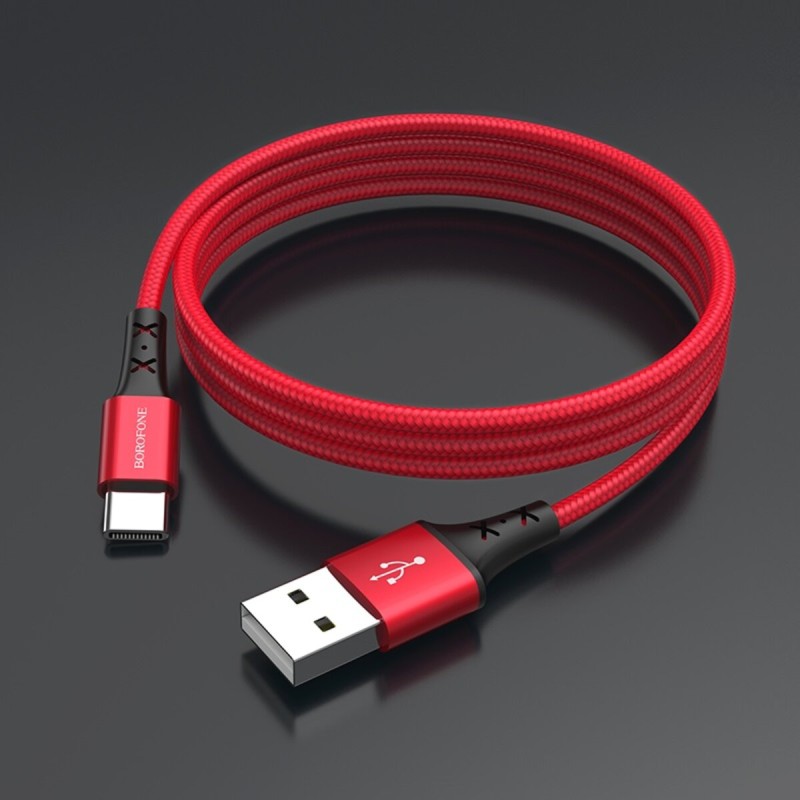 Кабель BOROFONE BX20 USB to Type-C 2A, 1m, nylon, TPE connectors, Red