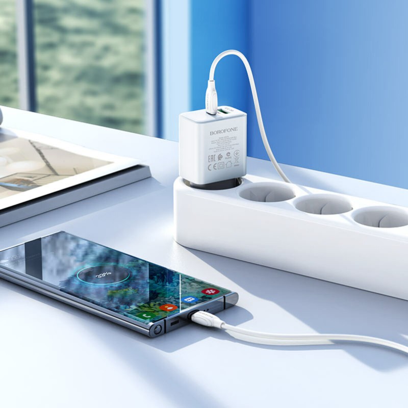 Мережевий зарядний пристрій BOROFONE BA67A PD20W+QC3.0 charger set(Type-C to Type-C) White