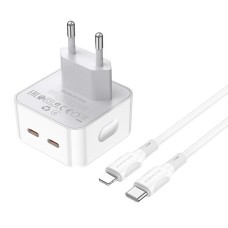 Мережевий зарядний пристрій BOROFONE BA76A Source dual port PD35W(2C) charger set(C to iP) White