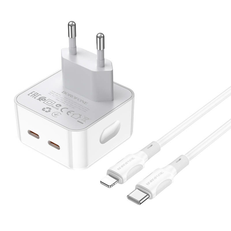 Мережевий зарядний пристрій BOROFONE BA76A Source dual port PD35W(2C) charger set(C to iP) White