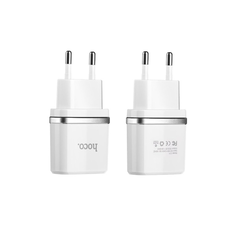 Мережевий зарядний пристрій HOCO C11 Smart single USB (iP cable) charger set White
