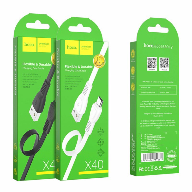 Кабель HOCO X40 USB to Micro 2.4A, 1m, TPE, TPE connectors, Black