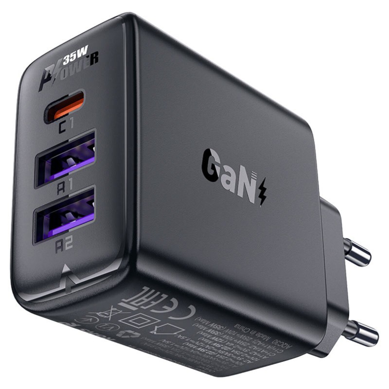 Мережевий зарядний пристрій ACEFAST A57 PD35W GaN (2*USB-A+USB-C) charger Black