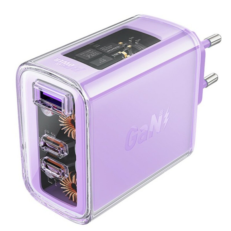 Мережевий зарядний пристрій ACEFAST A45 Sparkling series PD65W GaN (2*USB-C+USB-A) charger Purple alfalfa