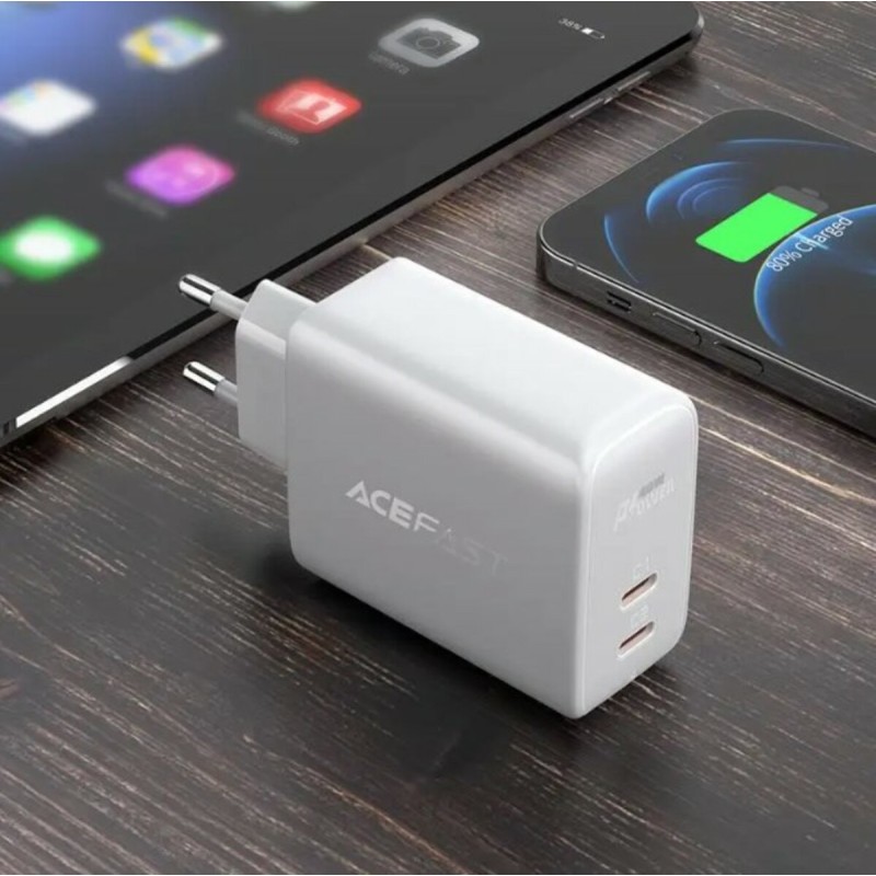 Мережевий зарядний пристрій ACEFAST A9 PD40W(USB-C+USB-C) dual port charger White