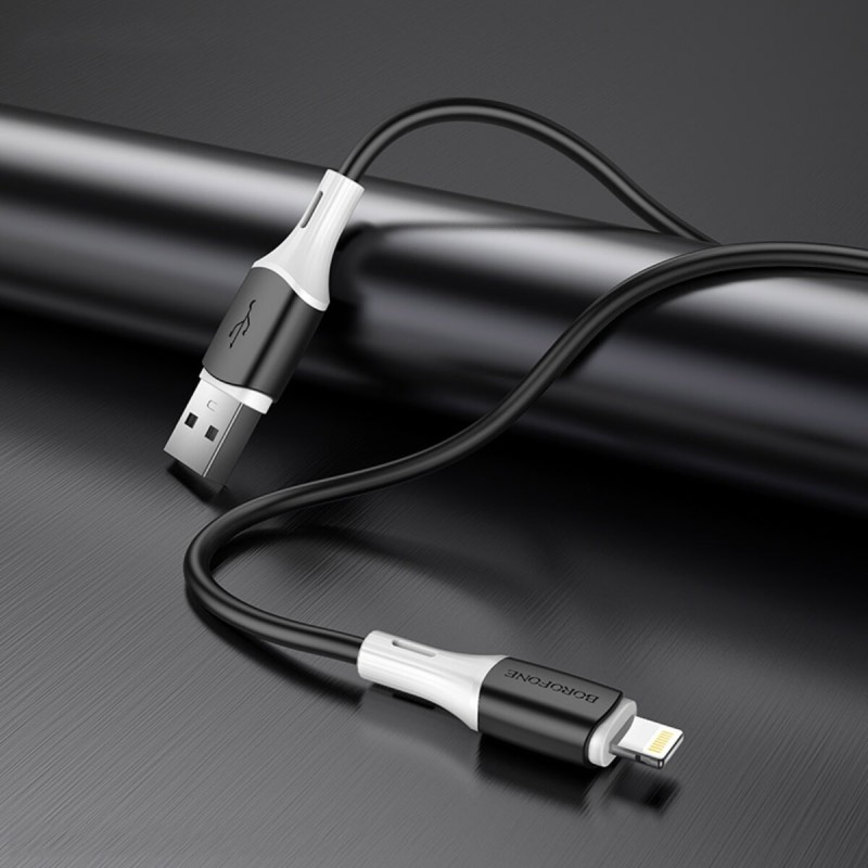 Кабель BOROFONE BX79 USB to iP 2.4A, 1m, silicone, silicone connectors, Black