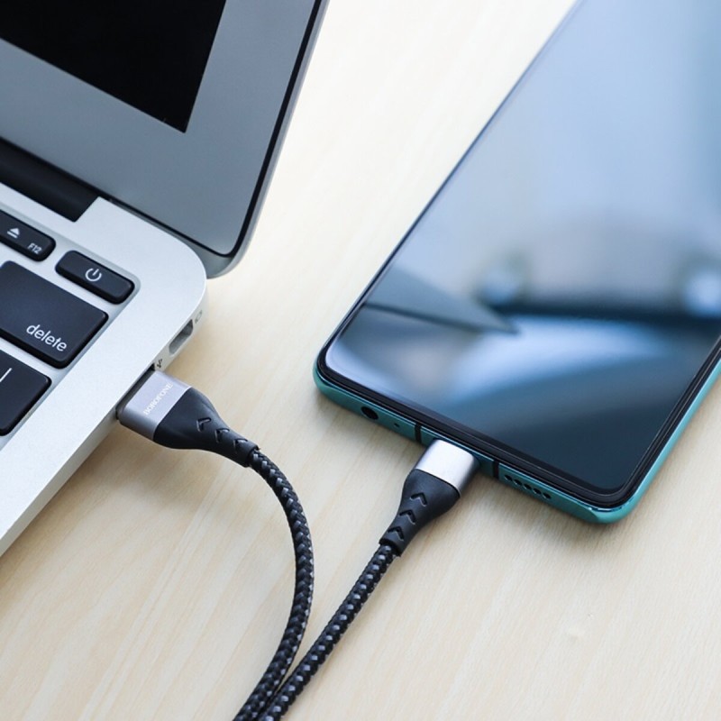 Кабель BOROFONE BU11 USB to Type-C 2.4A, 1.2m, nylon, aluminum connectors, double-sided USB, Black
