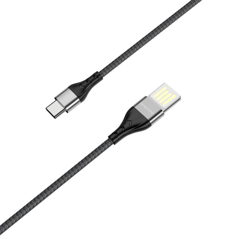 Кабель BOROFONE BU11 USB to Type-C 2.4A, 1.2m, nylon, aluminum connectors, double-sided USB, Black