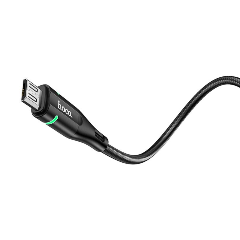 Кабель HOCO U93 USB to Micro 2.4A, 1.2m, nylon, aluminum connectors, light indicator, Black
