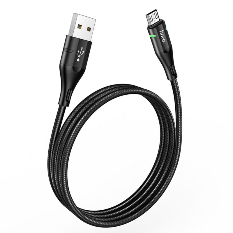 Кабель HOCO U93 USB to Micro 2.4A, 1.2m, nylon, aluminum connectors, light indicator, Black