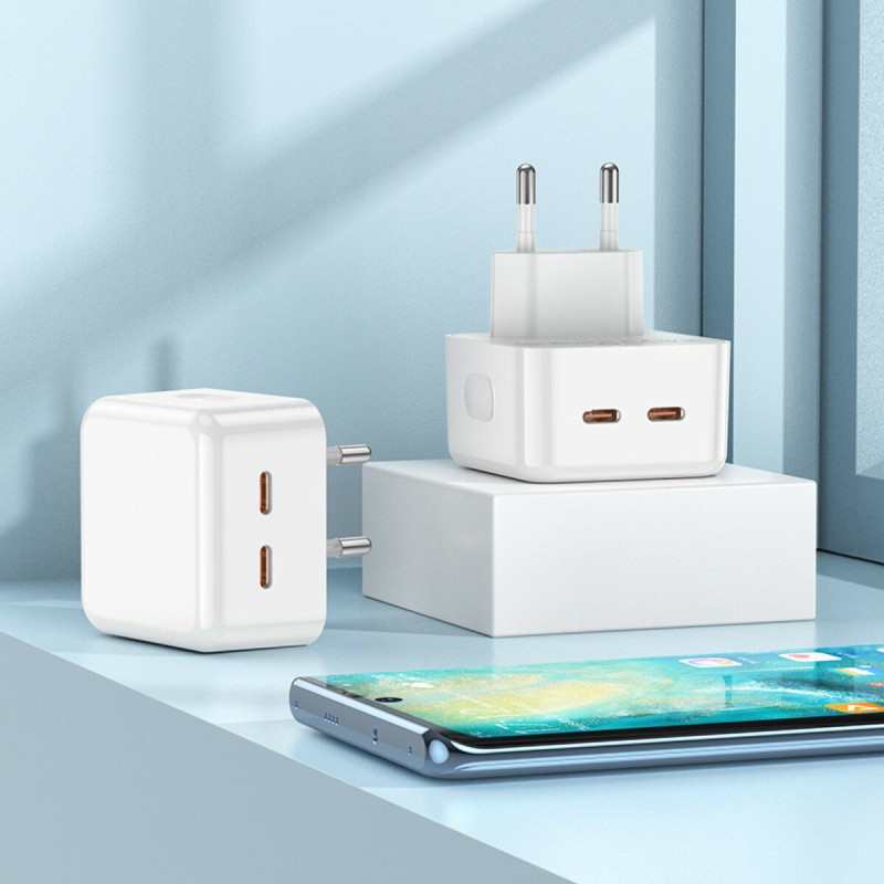 Мережевий зарядний пристрій BOROFONE BA76A Source dual port PD35W(2C) charger White