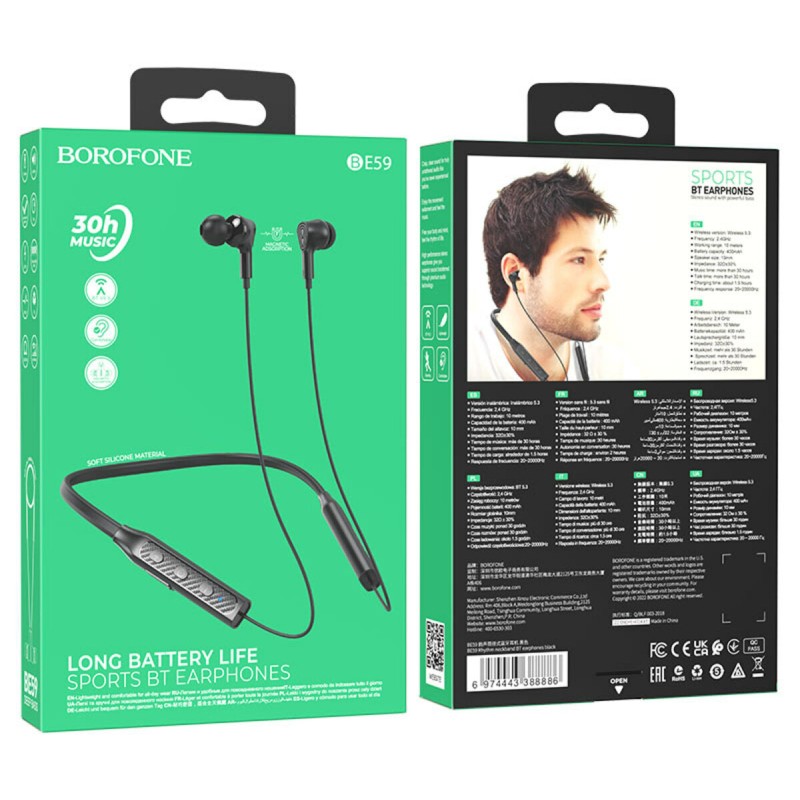 Навушники BOROFONE BE59 Rhythm neckband BT earphones Black