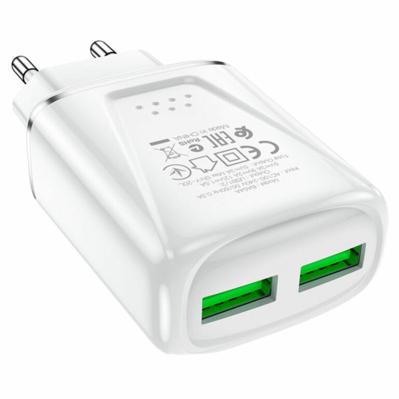 Мережевий зарядний пристрій BOROFONE BA54A Wide road dual port QC3.0 charger 18W White