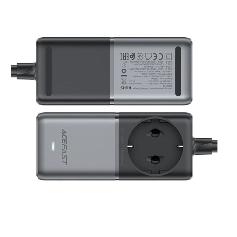 Мережевий зарядний пристрій ACEFAST Z2 PD75W GaN (3*USB-C+2*USB-A) desktop charging adapter 1,5m Black