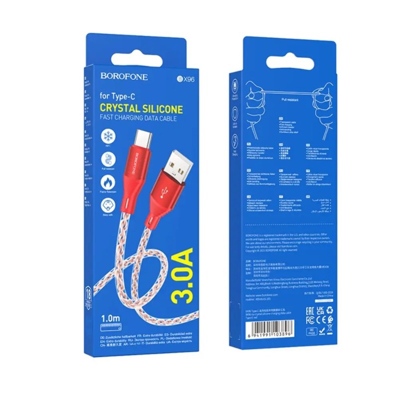 Кабель BOROFONE BX96 Ice crystal silicone charging data cable Type-C Red