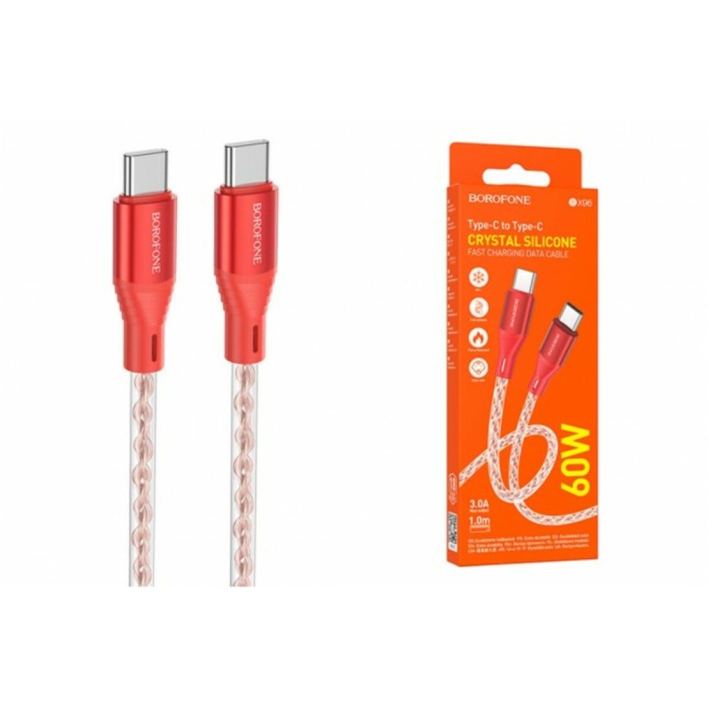 Кабель BOROFONE BX96 Ice crystal 60W silicone charging data cable Type-C to Type-C Red