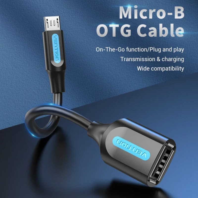 Кабель Vention USB 2.0 Micro-B Male to A Female OTG Cable 0.15M Black PVC Type (CCUBB)