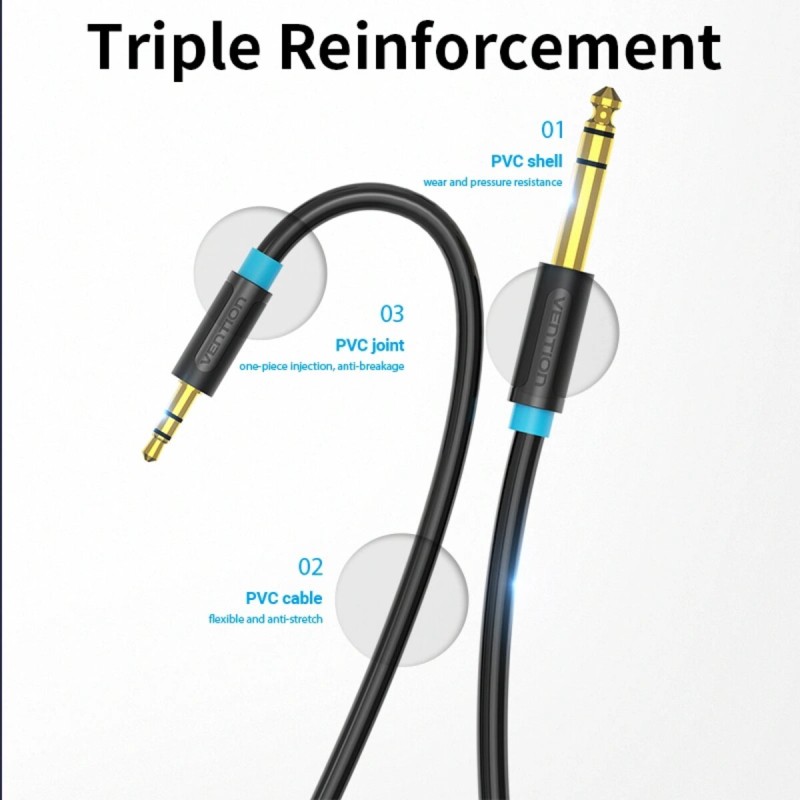 Кабель Vention 3.5mm TRS Male to 6.35mm Male Audio Cable 2M Black (BABBH)
