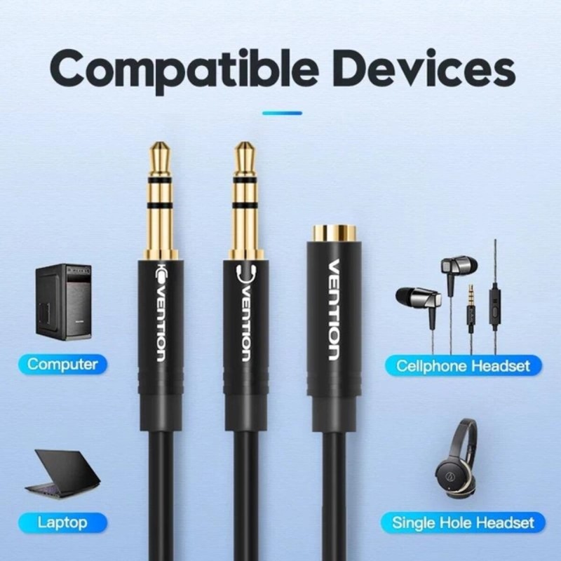 Кабель Vention 2*3.5mm Male to 4 Pole 3.5mm Female Audio Cable 0.3M Black ABS Type (BBTBY)
