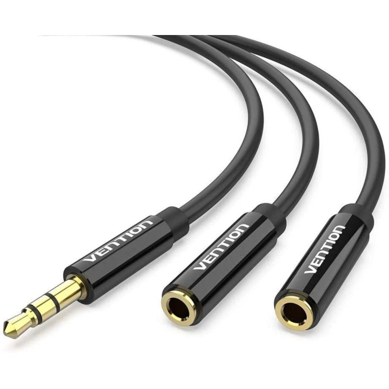 Кабель Vention 3.5mm Male to 2*3.5mm Female Stereo Splitter Cable 0.3M Black ABS Type (BBSBY)