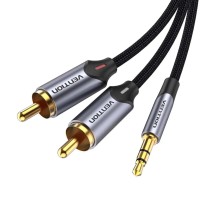 Кабель Vention 3.5MM Male to 2-Male RCA Adapter Cable 3M Gray Aluminum Alloy Type (BCNBI)