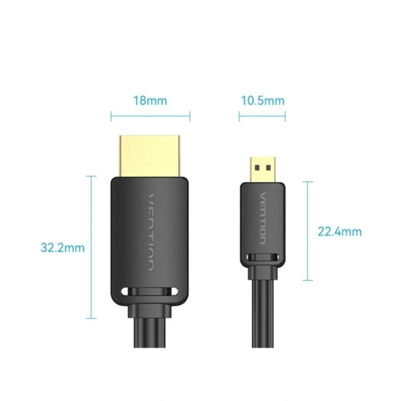 Кабель Vention HDMI-D Male to HDMI-A Male 4K HD v2.0 Cable 3M Black (AGIBI)
