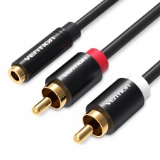Кабель Vention 3.5mm Female to 2RCA Male Audio Cable 1.5M Black Metal Type (VAB-R01-B150)