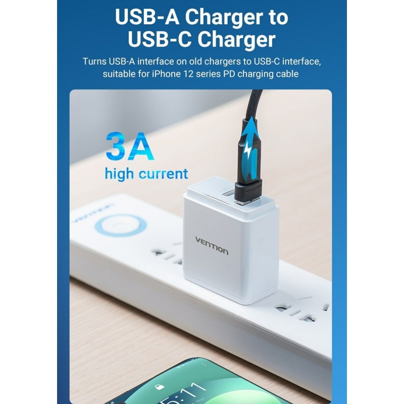 Адаптер Vention USB 2.0 Male to USB-C Female Adapter Black PVC Type (CDWB0)