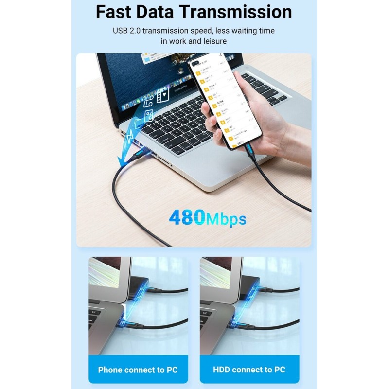 Адаптер Vention USB 2.0 Male to USB-C Female Adapter Black PVC Type (CDWB0)