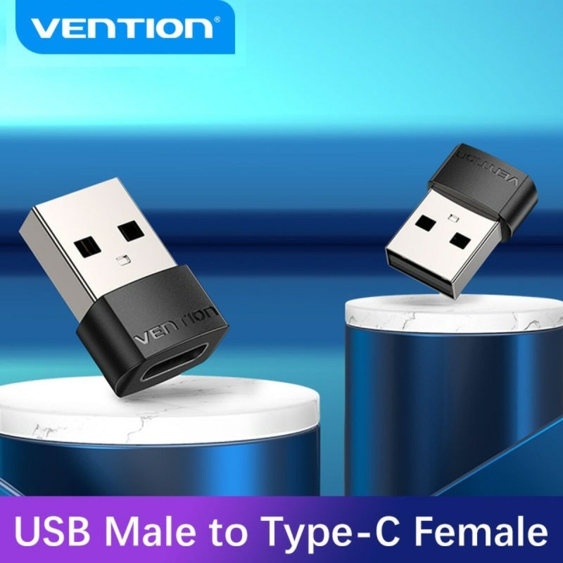 Адаптер Vention USB 2.0 Male to USB-C Female Adapter Black PVC Type (CDWB0)