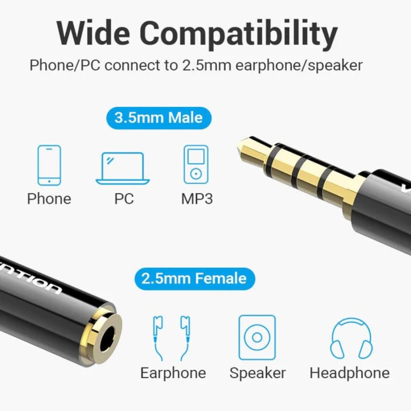 Адаптер Vention 3.5mm Male to 2.5mm Female Audio Adapter Black Metal Type (BFBB0)