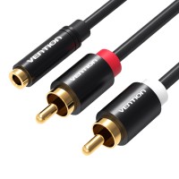 Кабель Vention 3.5mm Female to 2RCA Male Audio Cable 1M Black Metal Type (VAB-R01-B100)