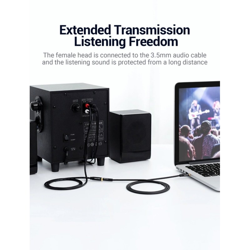 Кабель Vention 3.5mm Female to 2RCA Male Audio Cable 1M Black Metal Type (VAB-R01-B100)