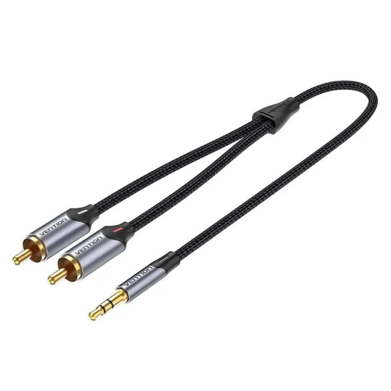 Кабель Vention 3.5MM Male to 2-Male RCA Adapter Cable 2M Gray Aluminum Alloy Type (BCNBH)