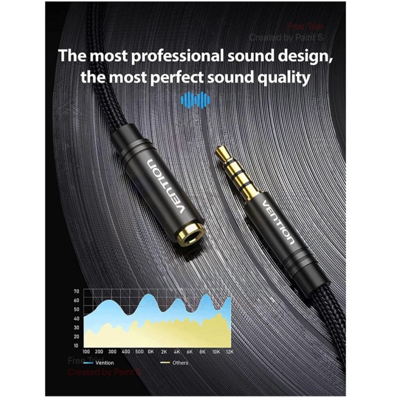 Кабель Подовжувач Vention Cotton Braided TRRS 3.5mm Male to 3.5mm Female Audio Extension Cable 1.5M Black Aluminum Alloy Type
